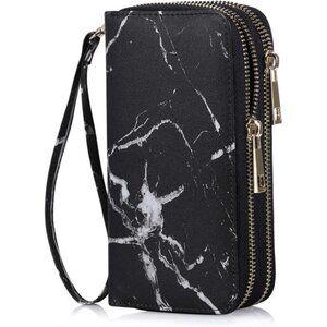 Cellphone Wallet for Women Dual Zipper Long Purse with Removable Wristlet